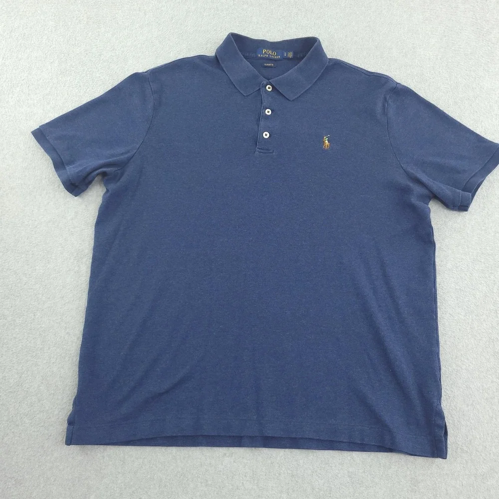 Polo Ralph Lauren Polo Shirt Mens L Blue Classic Fit Cotton Pony Logo Top